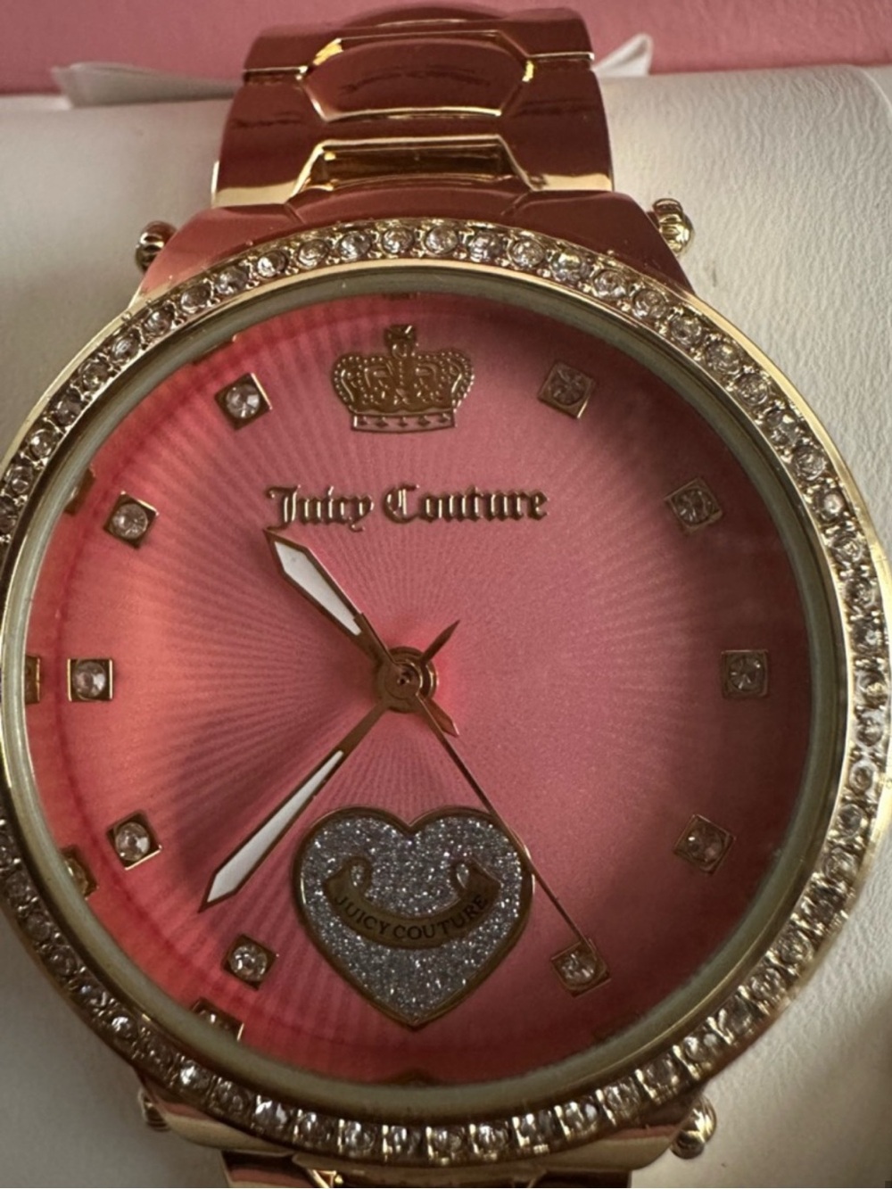 Juicy Couture Women's Pink Dial Gold-Tone Heart Accent Bracelet Watch - Picture 2 of 4